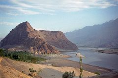 
Skardu Khardong Hill And Kharpocho Fort Above The Indus River At Sunrise From Concordia Hotel
